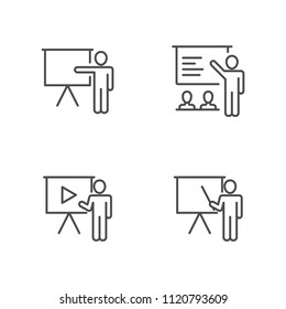 Teaching and presentations vector icons outline style