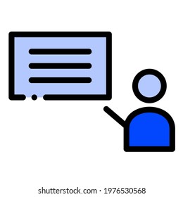 Teaching, Presenting, Explaining, Conference Icon in Blue Filled Outline