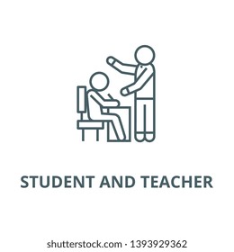 Teaching proccess, student and teacher vector line icon, linear concept, outline sign, symbol