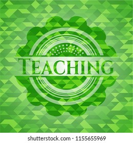 Teaching realistic green emblem. Mosaic background