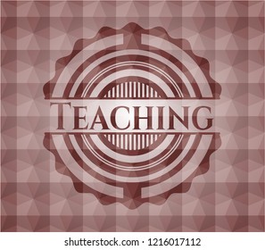 Teaching red seamless emblem or badge with abstract geometric pattern background.