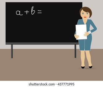 Teaching. School teacher or lecturer writing on a blackboard