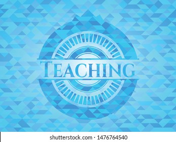 Teaching sky blue emblem with mosaic background