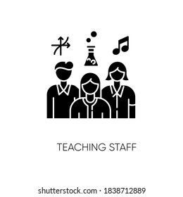 Teaching staff black glyph icon. Educational institution personnel, professional tutors. Mathematics, chemistry and music teachers silhouette symbol on white space. Vector isolated illustration