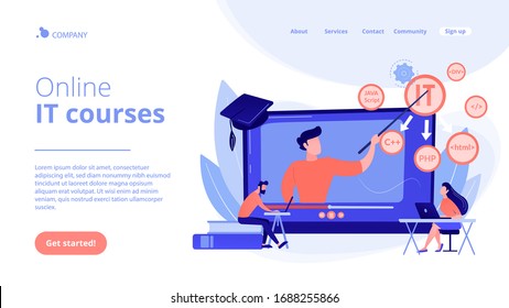 Teaching Students Online. Internet Learning. Computer Programming. Online IT Courses, Best Online IT Training, Online Certification Courses Concept. Website Homepage Landing Web Page Template.