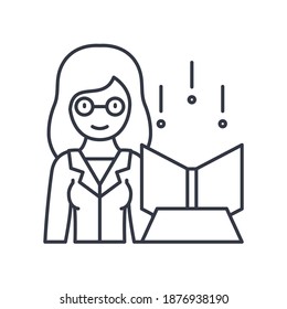 Icono docente, ilustración lineal aislada, vector de línea delgada, signo de diseño web, símbolo de concepto de contorno con trazo editable sobre fondo blanco.