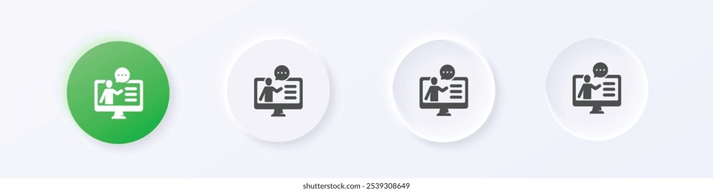 Teaching, video tutorial icon. Neumorphism round style button design vector