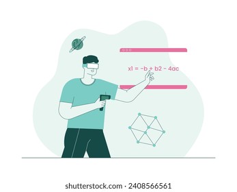 Lehren in der virtuellen Welt für die Ausbildung zu einem Lehrer, meta Vers Vektorgrafik.