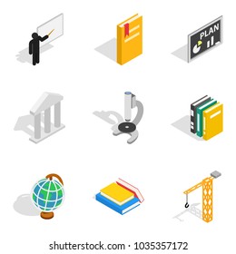 Teaching work icons set. Isometric set of 9 teaching work vector icons for web isolated on white background