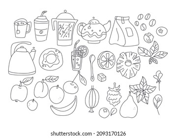 tea,coffee,fruit drawing vecor illustration set