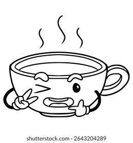teacup character illustration hand drawn outline vector