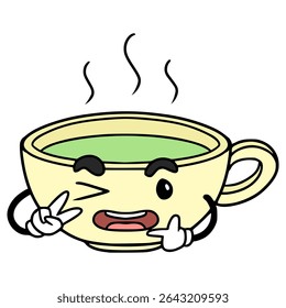 vetor isolado desenhado à mão de ilustração de caracteres de xícara de chá