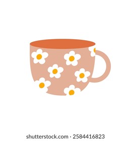 Teacup and coffee cup. Cute mug aesthetic with flower pattern