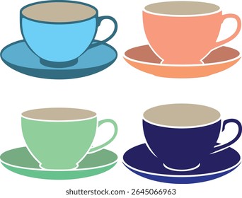 Coleção de Design de Ilustração Vetorial Colorida Teacup