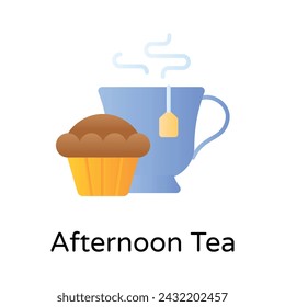 Teacup with cupcake showing concept icon of afternoon tea