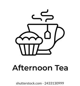 Teacup with cupcake showing concept icon of afternoon tea