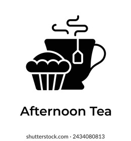 Teacup with cupcake showing concept icon of afternoon tea