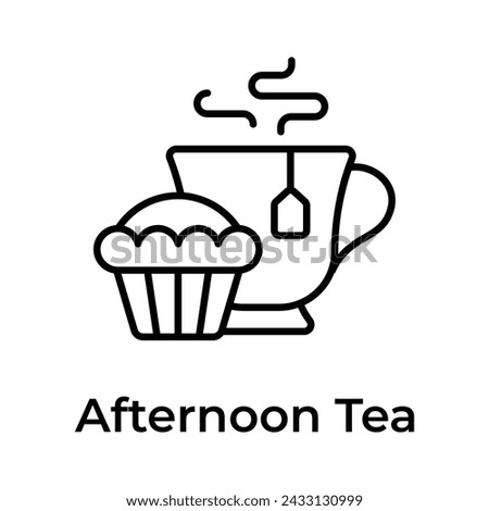 Teacup with cupcake showing concept icon of afternoon tea
