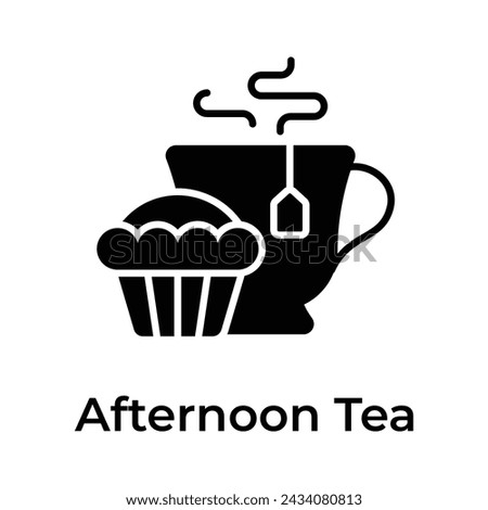 Teacup with cupcake showing concept icon of afternoon tea