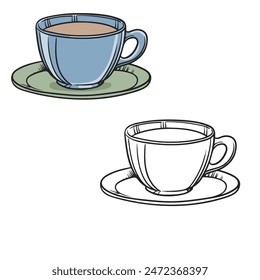 teacup drawing with line art style. you can change color you want. easy to edit. vector illustrations.