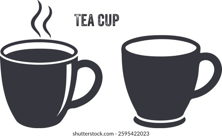 Teacup flat icon, Hand drawn coffee cup or mugs vector illustration, Vector of tea cups