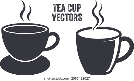 Teacup flat icon, Hand drawn coffee cup or mugs vector illustration, Vector of tea cups