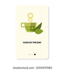 Teacup with green tea flat icon. Tea beverage, leaf isolated vector sign. Culinary and gastronomy concept. Vector illustration symbol elements for web design and apps