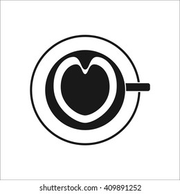 Teacup heart with saucer sign simple icon on background