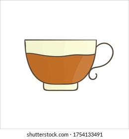 Teacup icon. Colored tea cup vector illustration. Linear art mug isolated on white background. Doodle style kitchen crockery