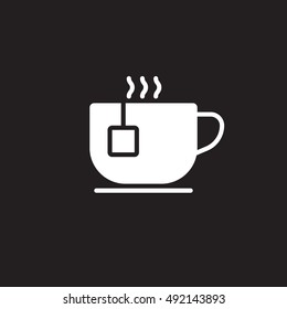 Teacup icon vector, tea cup solid flat sign, pictogram isolated on black, logo illustration