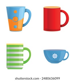 Teacup icons set cartoon vector. Various colorful ceramic cup. Ceramic crockery