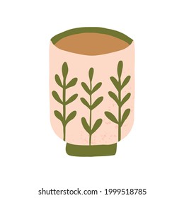Teacup with Leaf Pattern Ornaments Hand drawn cartoon colored trendy flat vector illustration style design