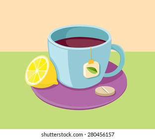 Teacup, lemon and pill - flu recovery set