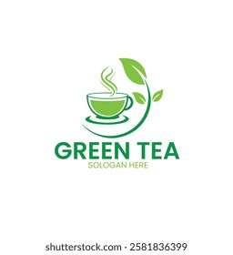 Teacup logo vector design. Green tea vector logo template.