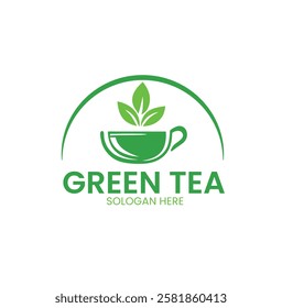 Teacup logo vector design. Green tea vector logo template.