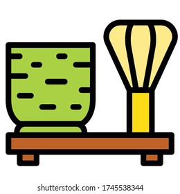 Teacup and matcha whisk icon, Beverage filled style vector illustration