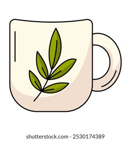 Teacup or mug. Traditional cup for hot beverage, tea or coffee. Flat outline simple element, color illustration. For logo, sticker, print, web design, scrapbooking