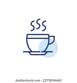 Teacup with saucer set. Drinks menu in a coffee shop or restaurant. Pixel perfect, editable stroke icon