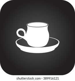 Teacup with saucer and tea leafs simple icon on square   background