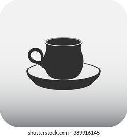 Teacup with saucer and tea leafs simple icon on square   background