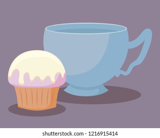 teacup with sweet cupcake