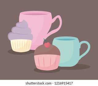 teacup with sweet cupcake