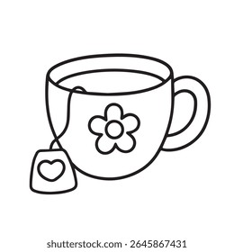 Xícara com Saco de Chá e Decoração de Flores