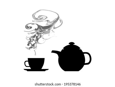 Teacup and teapot on white background   