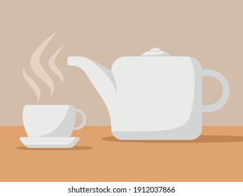 teacup and teapot simple vector illustration