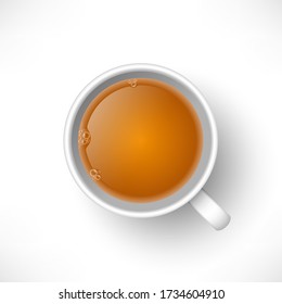 Eine obere Teakup-Ansicht isoliert auf weißem Hintergrund. Realistischer Vektor 3D Modell Tasse heißen Drinks schwarzen Tee. Vector Illustration für Web, Design, Menü, App