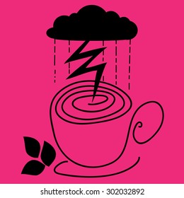 Teacup under rain clouds and lightning, Concept Illustration of storm in a Teacup Saying or Proverb