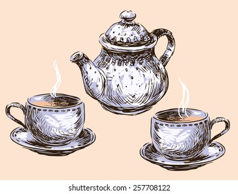 teacups and teapot