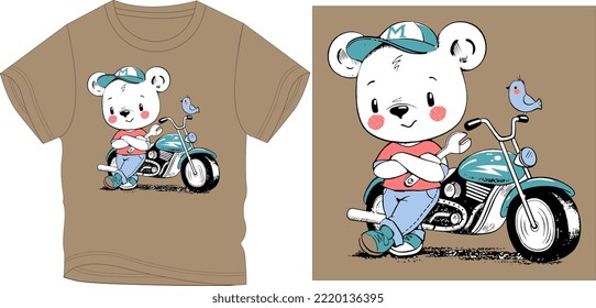 TEADY BEAR ON BIKE t shirt graphic design vector illustration \