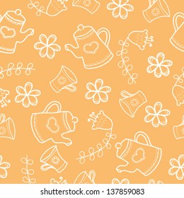 Tea,flowers seamless  pattern. Copy that square to the side and you'll get seamlessly tiling pattern which gives the resulting image the ability to be repeated or tiled without visible seams.